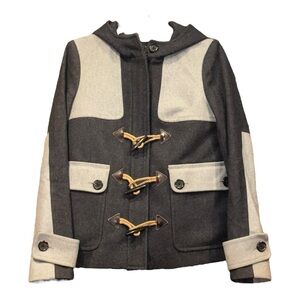 J.Crew Wool Toggle Hooded Coat Gray Colorblock Size 4 Rack 1
